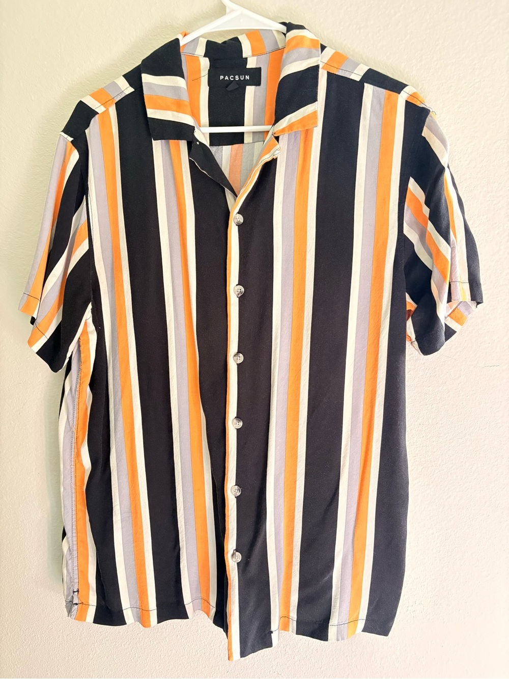 PacSun Men’s Short Sleeve Vertical Stripe Shirt - Black, Orange & White